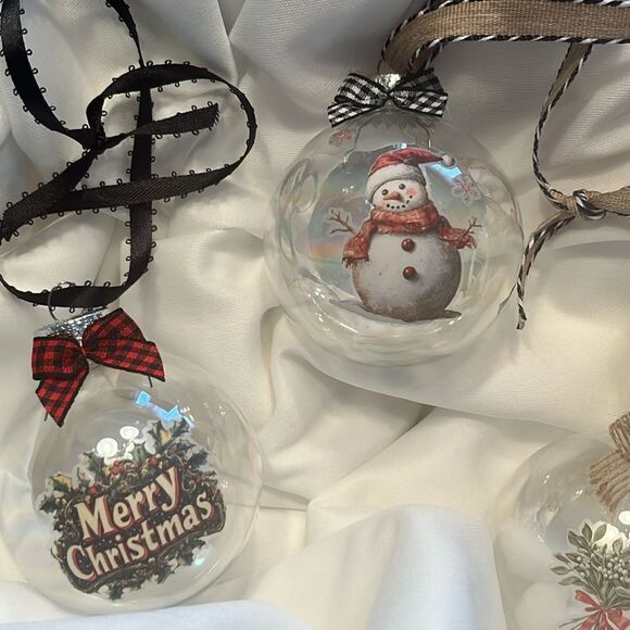 Upcycled Clear Glass Ornaments 3 Different Christmas Balls Sign Frosty Floral - Picture 10 of 15